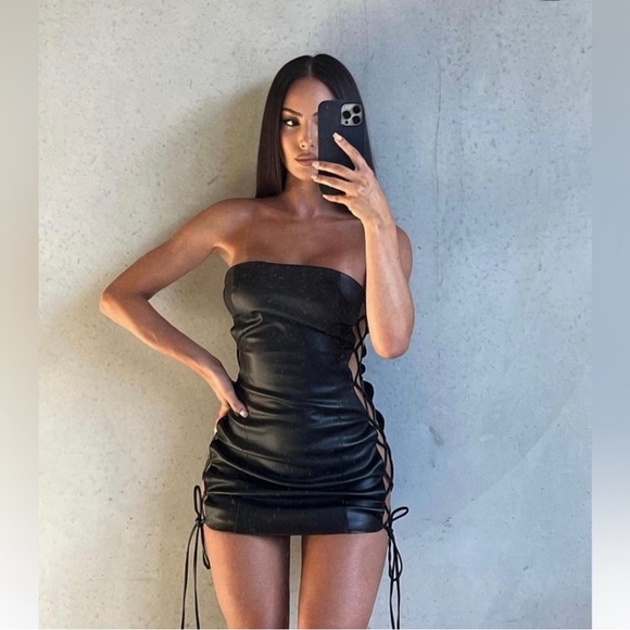 Meshki Dresses & Skirts - NEW meshki leona faux leather lace up mini dress